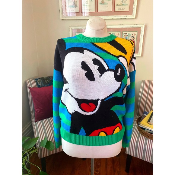 Mickey & Co. Sweaters - Vintage Mickey & Co Donnkenny Mickey Mouse Striped Knit Sweater Large 90s Retro